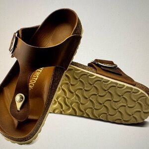 Birkenstock Big Buckle Gizeh Cognac Oiled Leather Sandals Flip Flops 37R
